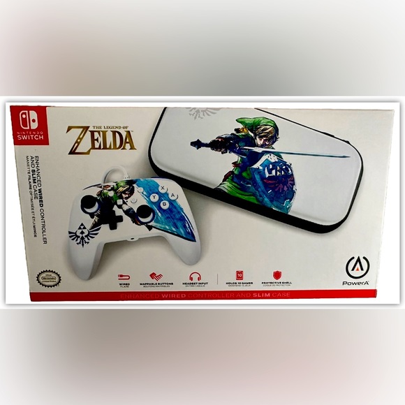 Nintendo Other - Nintendo Switch Legend of Zelda Enhanced Wired Controller & Slim Case Bundle NEW
